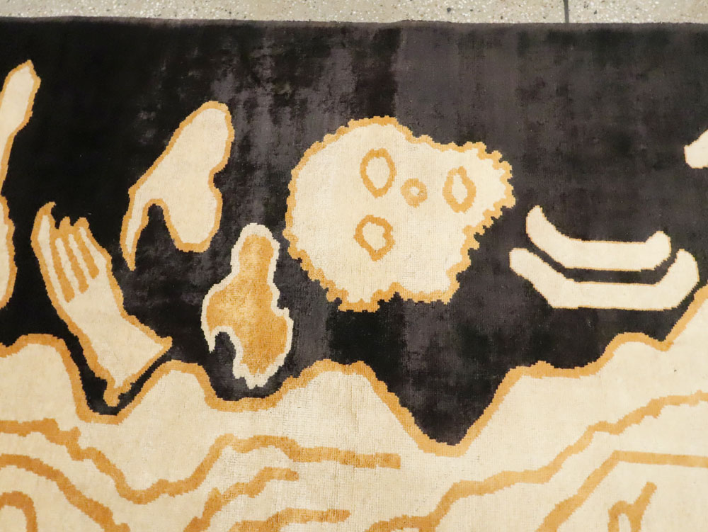 Tibetan Inspired Modern Buddhist Tantric Skeleton Ritual Rug, No.28350 - Gsblank