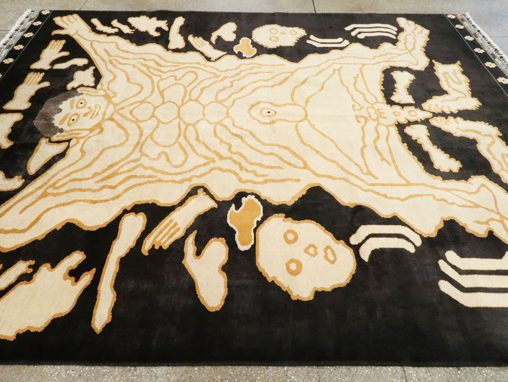 Tibetan Inspired Modern Buddhist Tantric Skeleton Ritual Rug, No.28350 - Gsblank