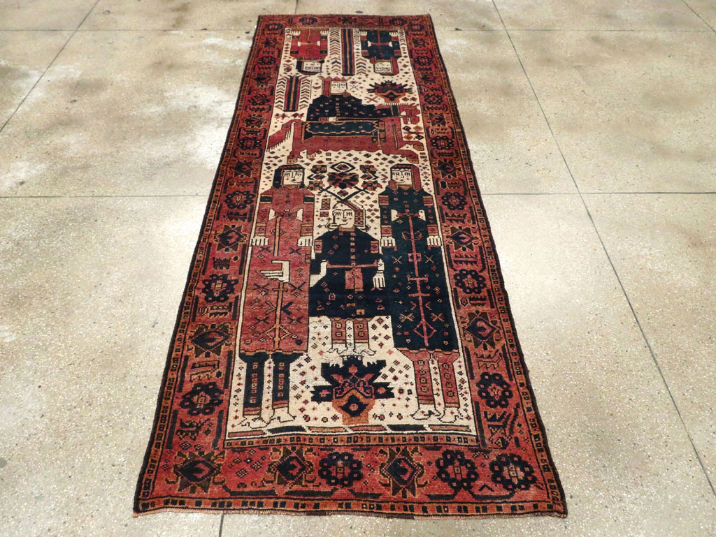 Vintage Persian Pictorial Bakhtiari Runner, No.28357 - Gsblank