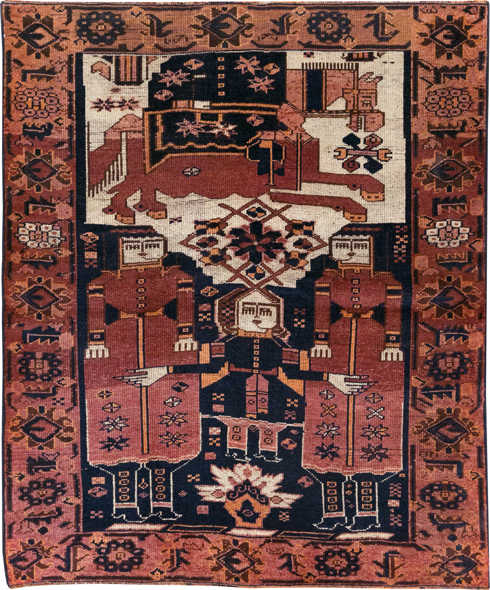 Vintage Persian Bakhtiari Pictorial Rug, No.28358 - Gsblank