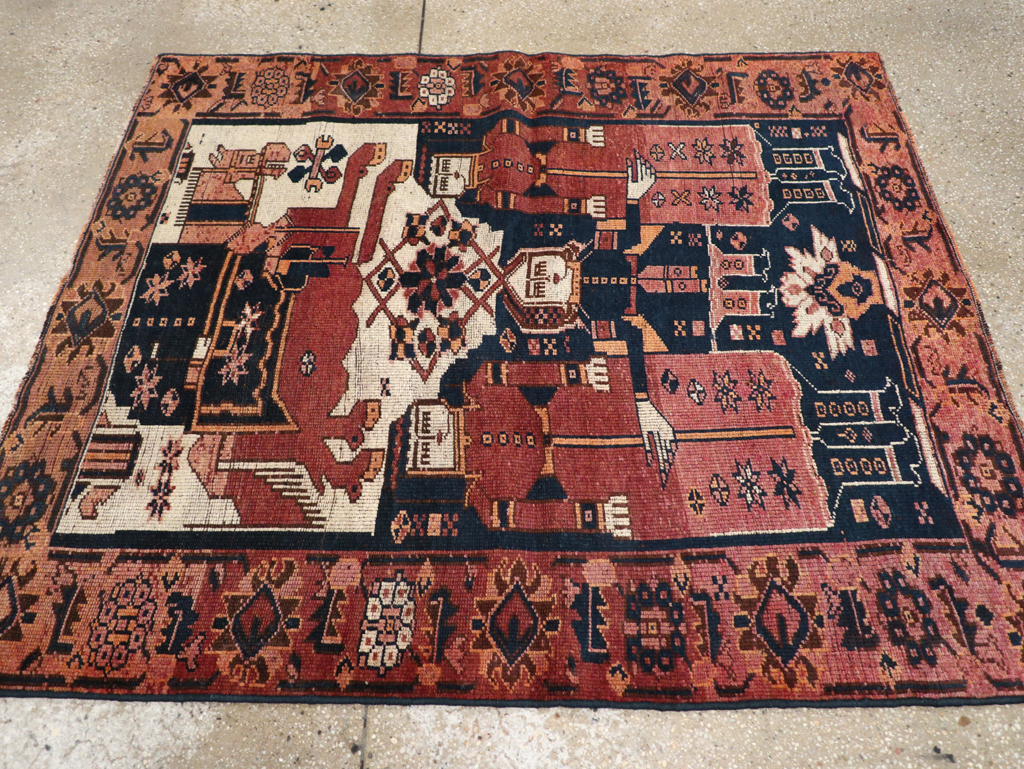 Vintage Persian Bakhtiari Pictorial Rug, No.28358 - Gsblank