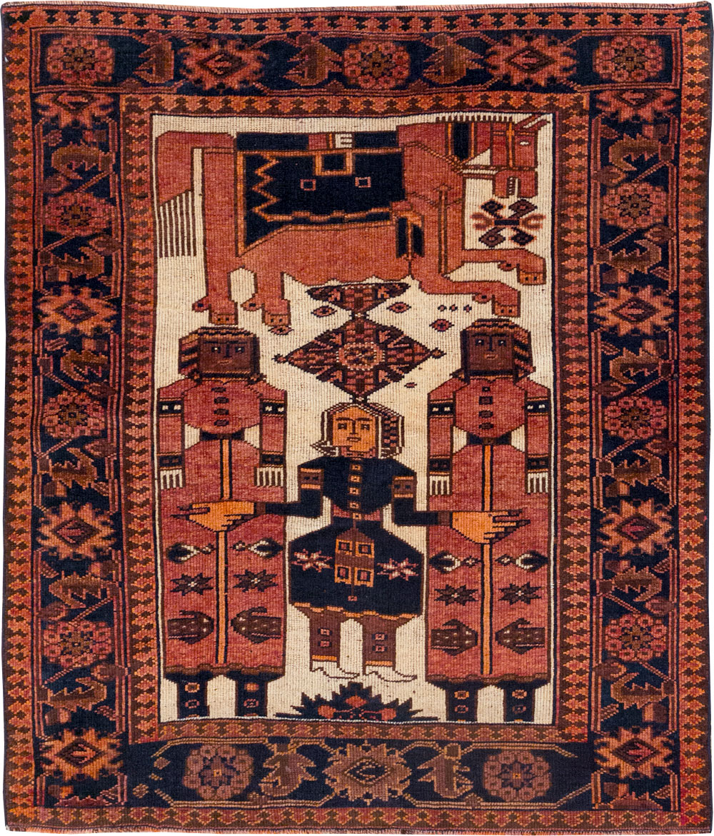 Vintage Persian Pictorial Bakhtiari Tribal Accent Rug, No.28359 - Gsblank