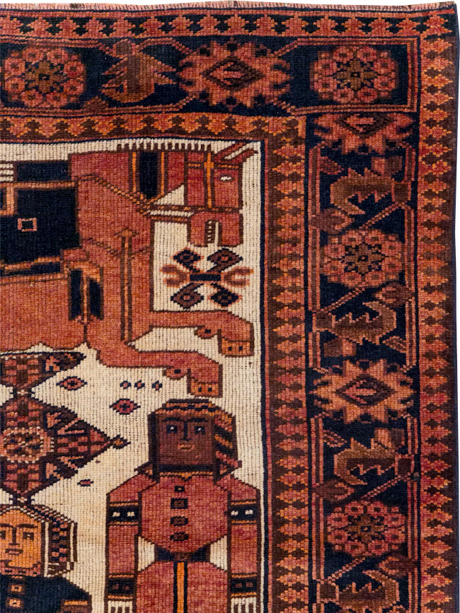 Vintage Persian Pictorial Bakhtiari Tribal Accent Rug, No.28359 - Gsblank