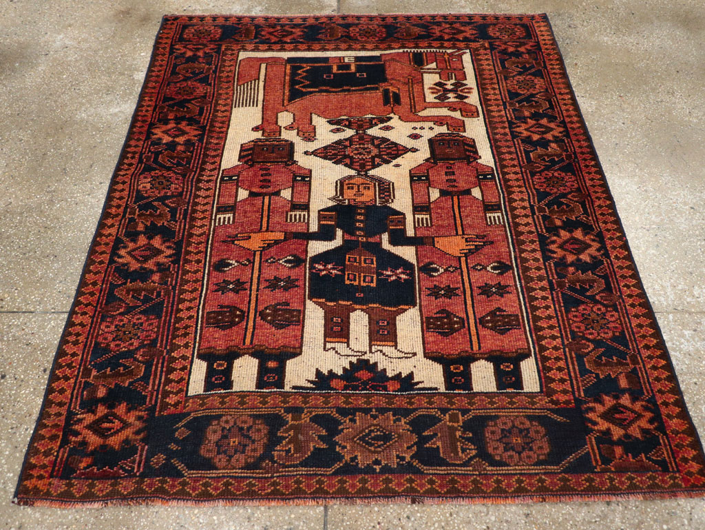 Vintage Persian Pictorial Bakhtiari Tribal Accent Rug, No.28359 - Gsblank