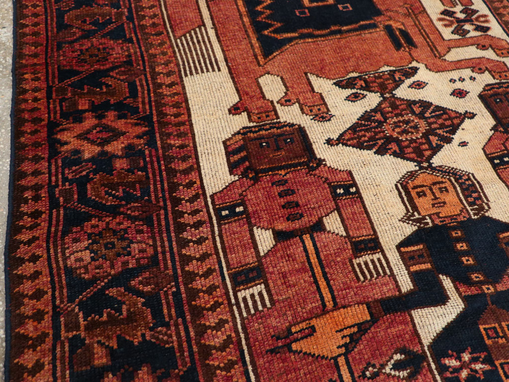 Vintage Persian Pictorial Bakhtiari Tribal Accent Rug, No.28359 - Gsblank