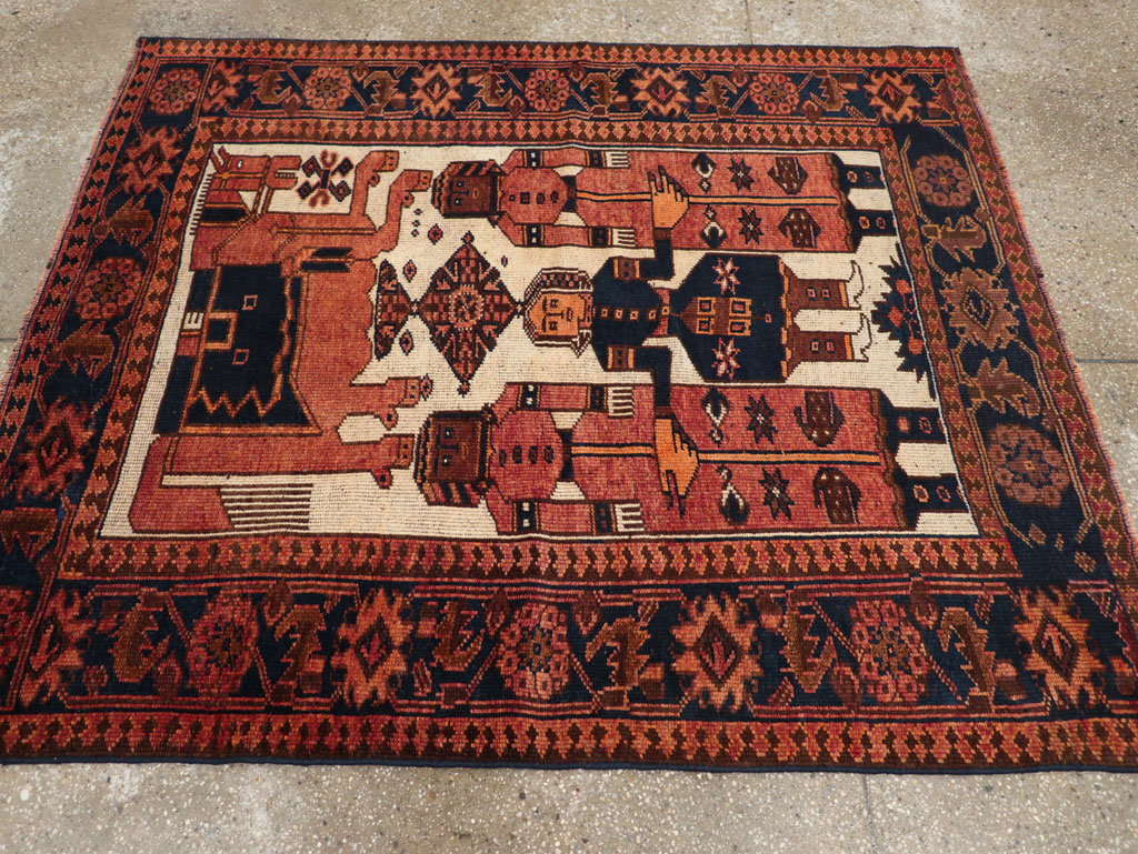 Vintage Persian Pictorial Bakhtiari Tribal Accent Rug, No.28359 - Gsblank