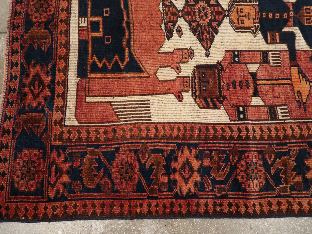 Vintage Persian Pictorial Bakhtiari Tribal Accent Rug, No.28359 - Gsblank
