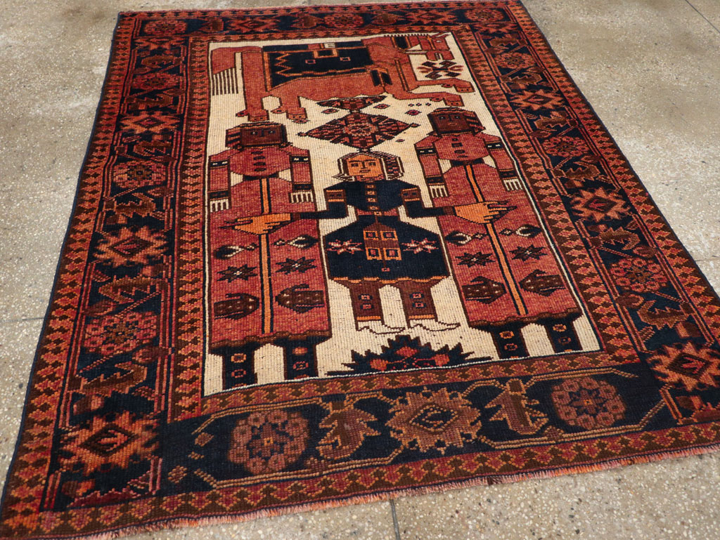 Vintage Persian Pictorial Bakhtiari Tribal Accent Rug, No.28359 - Gsblank