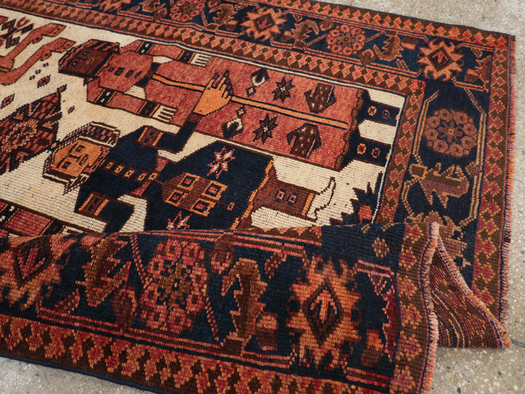 Vintage Persian Pictorial Bakhtiari Tribal Accent Rug, No.28359 - Gsblank