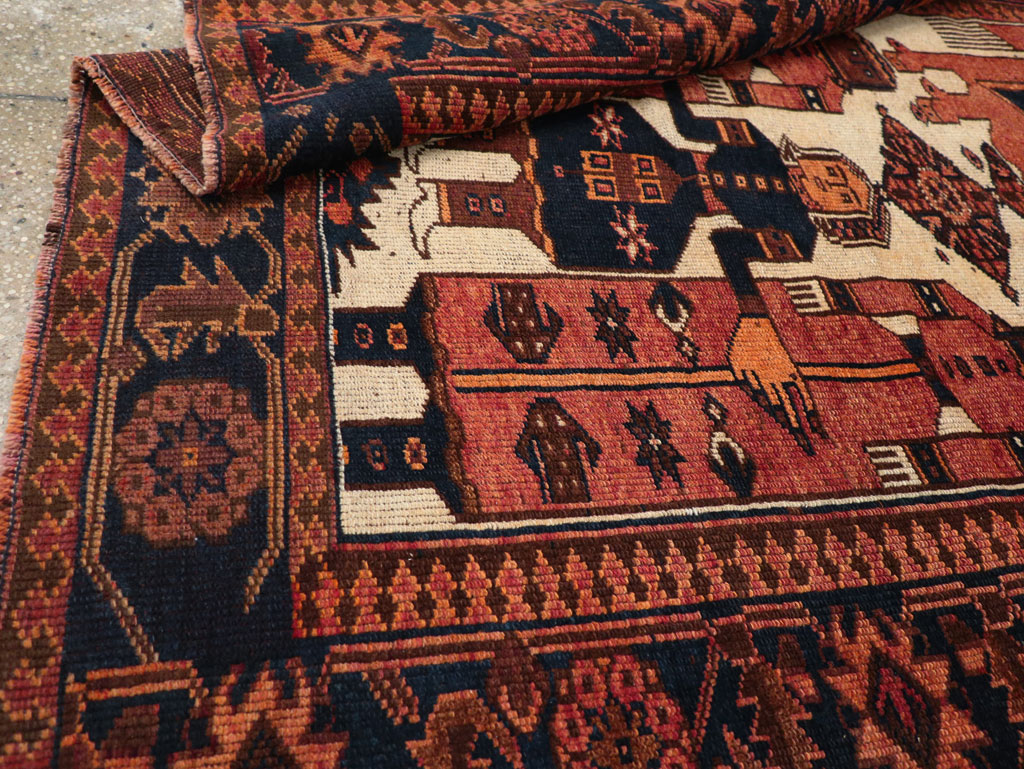 Vintage Persian Pictorial Bakhtiari Tribal Accent Rug, No.28359 - Gsblank