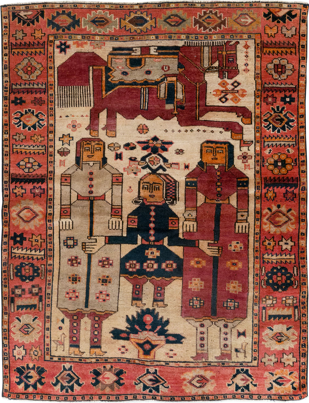 Vintage Persian Pictorial Bakhtiari Tribal Accent Rug, No.28360 - Gsblank
