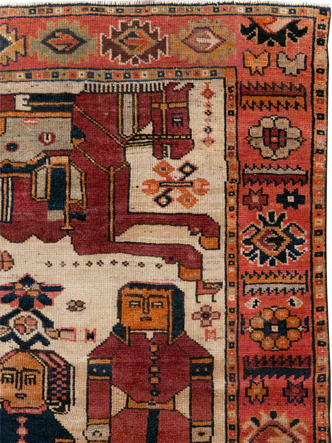 Vintage Persian Pictorial Bakhtiari Tribal Accent Rug, No.28360 - Gsblank