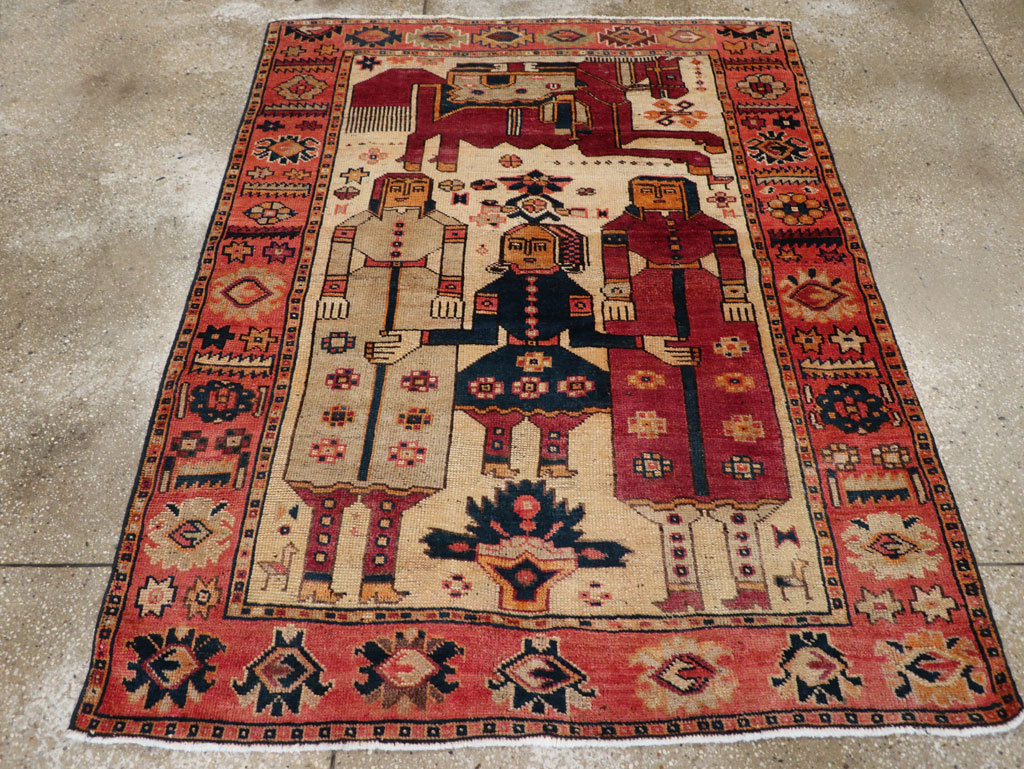 Vintage Persian Pictorial Bakhtiari Tribal Accent Rug, No.28360 - Gsblank