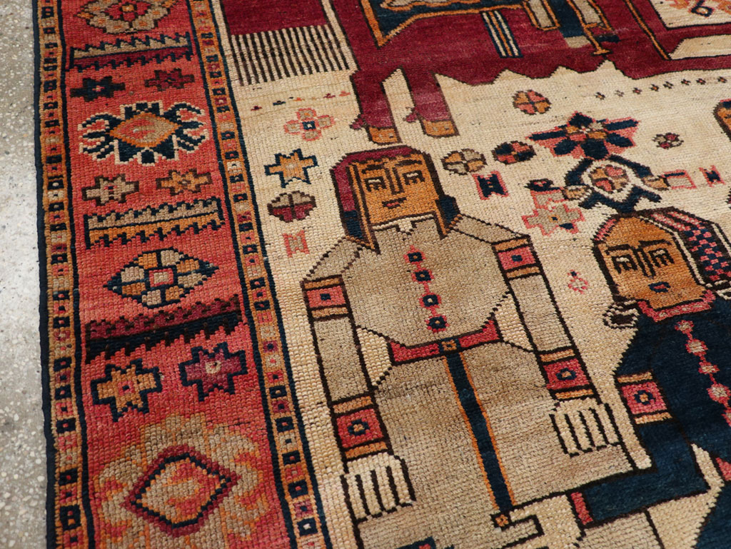 Vintage Persian Pictorial Bakhtiari Tribal Accent Rug, No.28360 - Gsblank