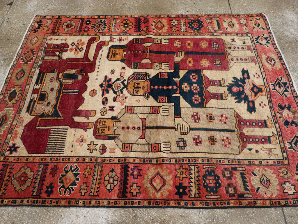 Vintage Persian Pictorial Bakhtiari Tribal Accent Rug, No.28360 - Gsblank