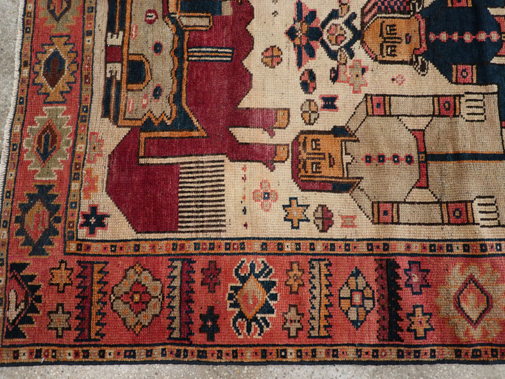 Vintage Persian Pictorial Bakhtiari Tribal Accent Rug, No.28360 - Gsblank