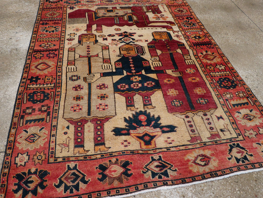 Vintage Persian Pictorial Bakhtiari Tribal Accent Rug, No.28360 - Gsblank