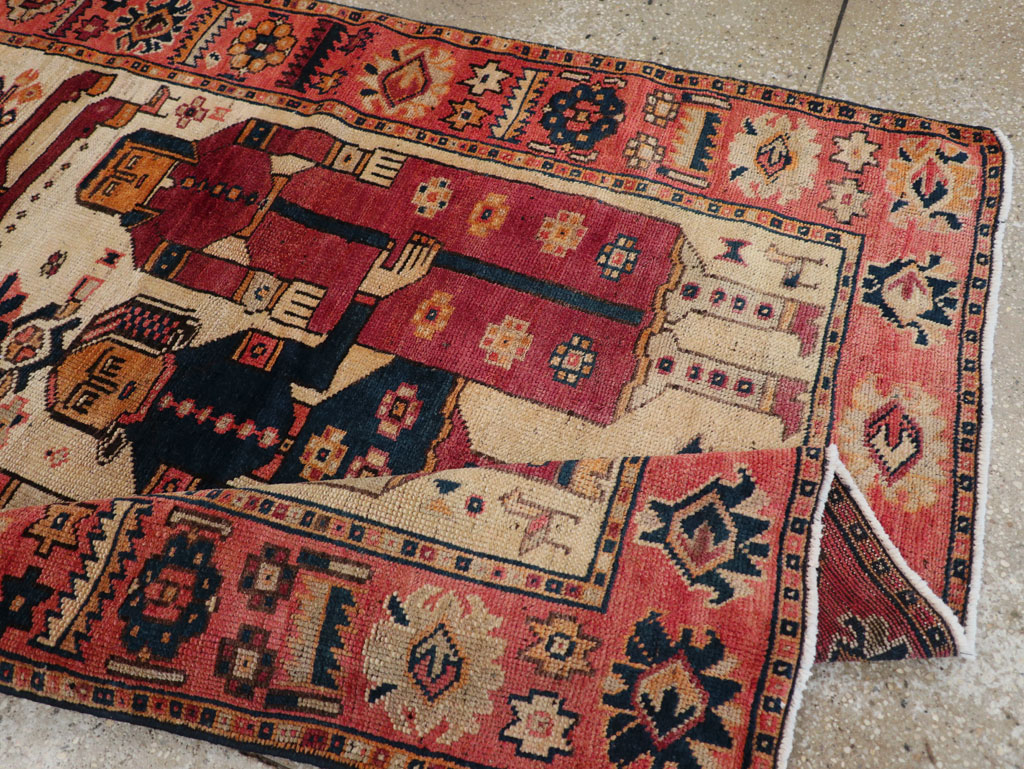 Vintage Persian Pictorial Bakhtiari Tribal Accent Rug, No.28360 - Gsblank