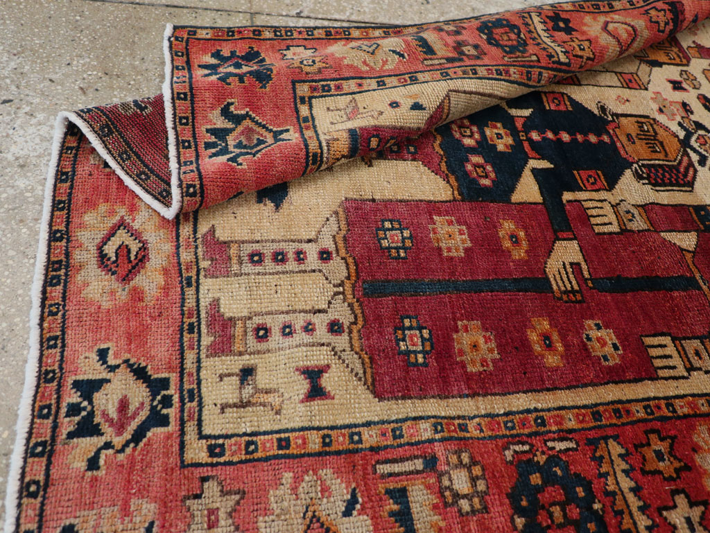 Vintage Persian Pictorial Bakhtiari Tribal Accent Rug, No.28360 - Gsblank