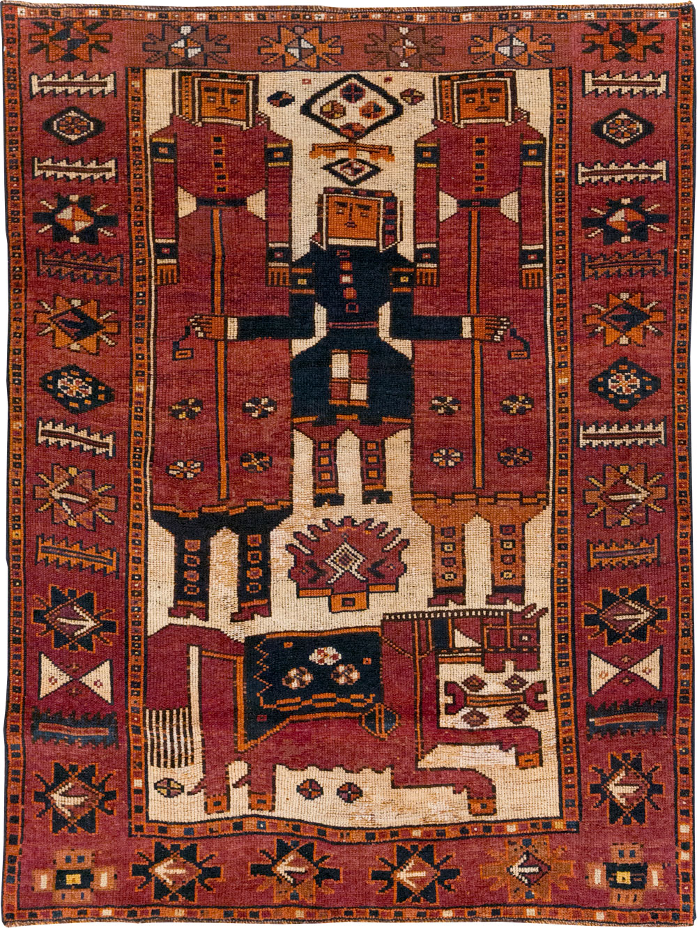 Vintage Persian Pictorial Bakhtiari Tribal Accent Rug, No.28363 - Gsblank