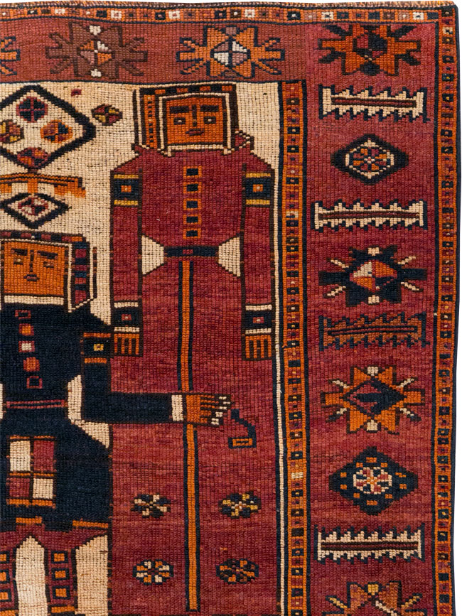 Vintage Persian Pictorial Bakhtiari Tribal Accent Rug, No.28363 - Gsblank