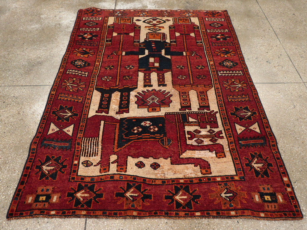 Vintage Persian Pictorial Bakhtiari Tribal Accent Rug, No.28363 - Gsblank