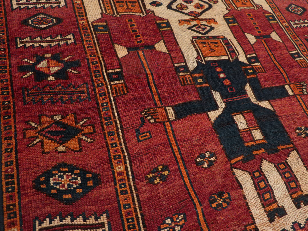 Vintage Persian Pictorial Bakhtiari Tribal Accent Rug, No.28363 - Gsblank