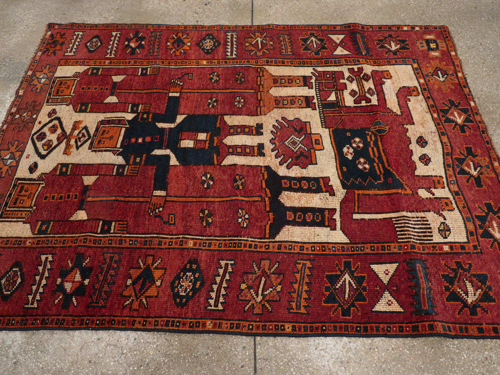 Vintage Persian Pictorial Bakhtiari Tribal Accent Rug, No.28363 - Gsblank