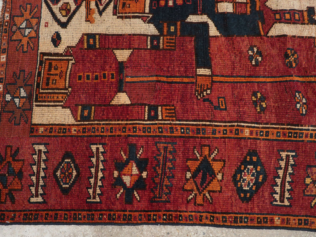 Vintage Persian Pictorial Bakhtiari Tribal Accent Rug, No.28363 - Gsblank