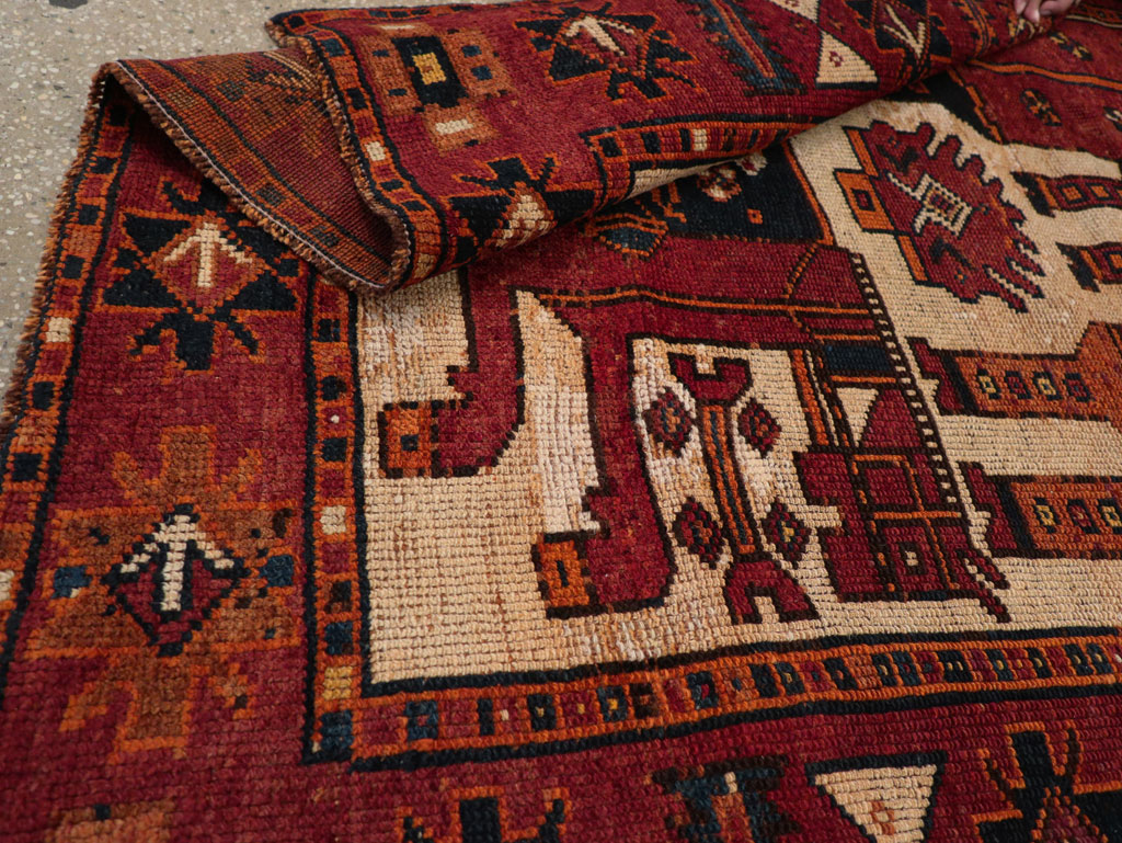 Vintage Persian Pictorial Bakhtiari Tribal Accent Rug, No.28363 - Gsblank