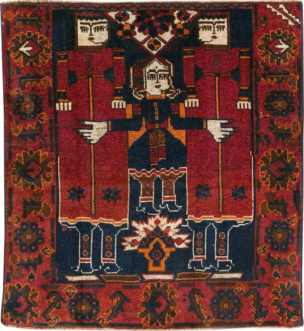 Vintage Persian Pictorial Bakhtiari Accent Rug, No.28364 - Gsblank