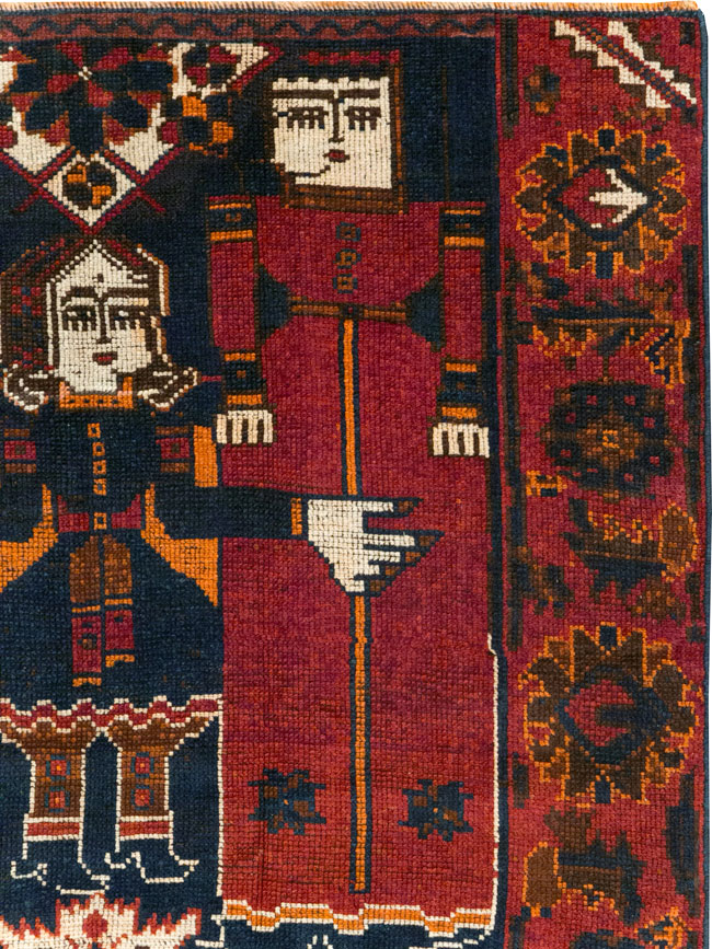 Vintage Persian Pictorial Bakhtiari Accent Rug, No.28364 - Gsblank