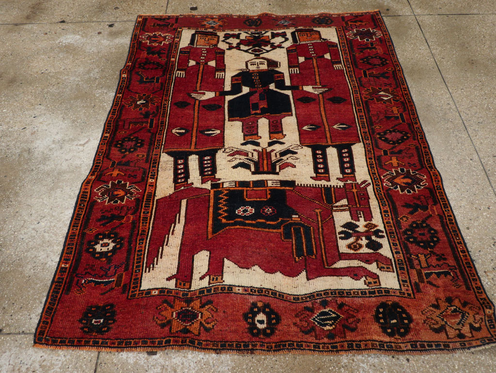 Vintage Persian Bakhtiari Pictorial Rug, No.28365 - Gsblank