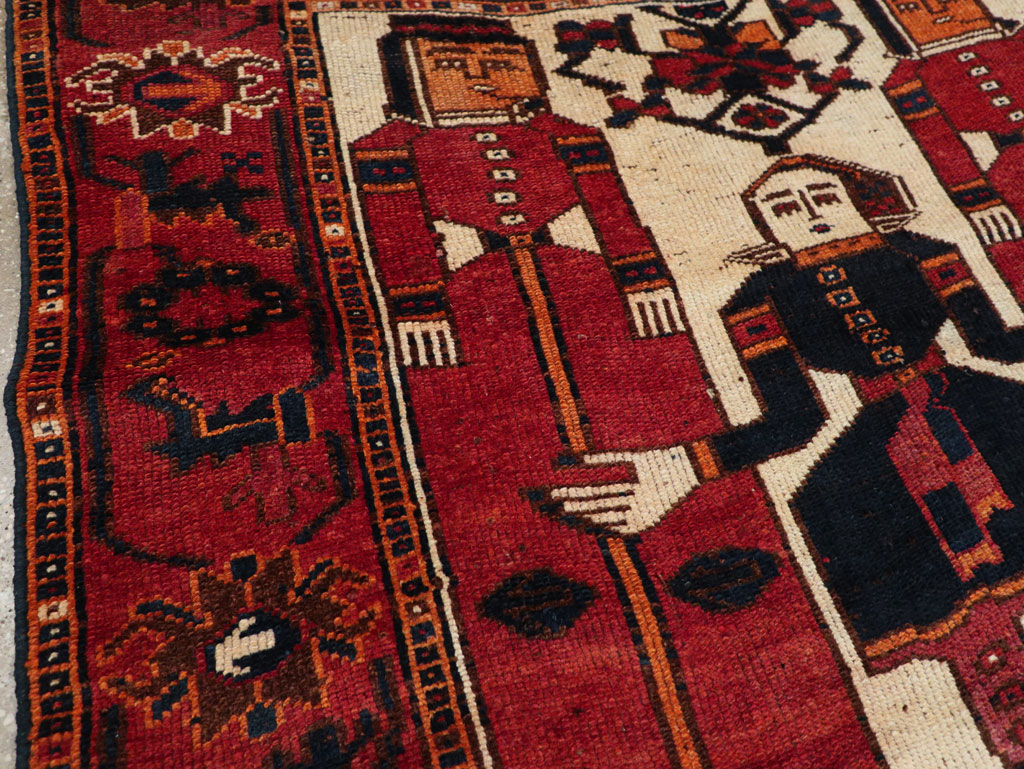 Vintage Persian Bakhtiari Pictorial Rug, No.28365 - Gsblank