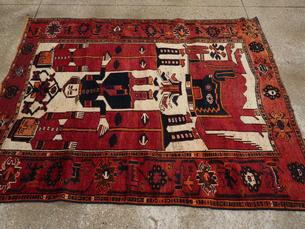 Vintage Persian Bakhtiari Pictorial Rug, No.28365 - Gsblank