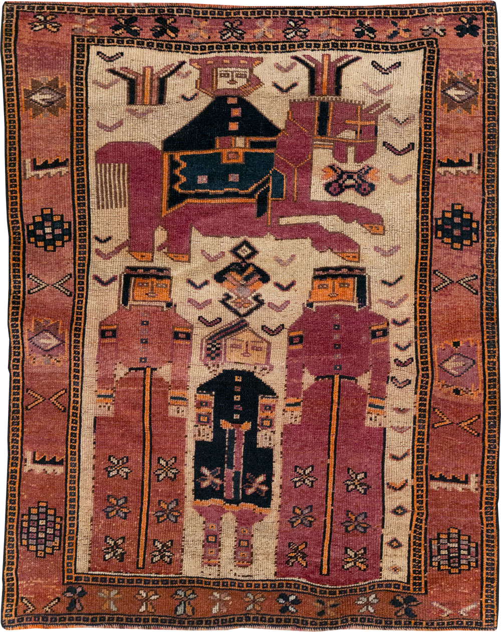 Vintage Persian Pictorial Bakhtiari Tribal Accent Rug, No.28366 - Gsblank