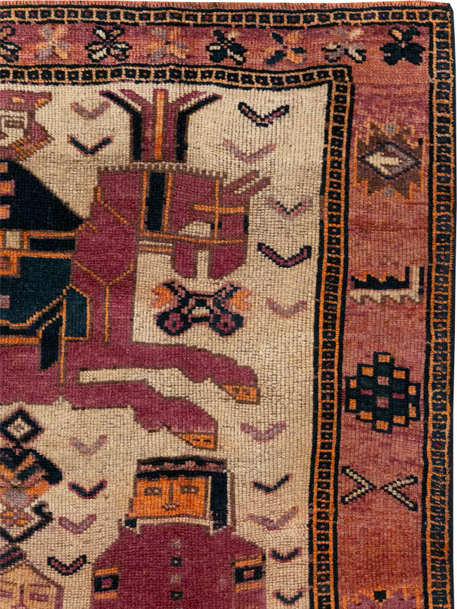 Vintage Persian Pictorial Bakhtiari Tribal Accent Rug, No.28366 - Gsblank