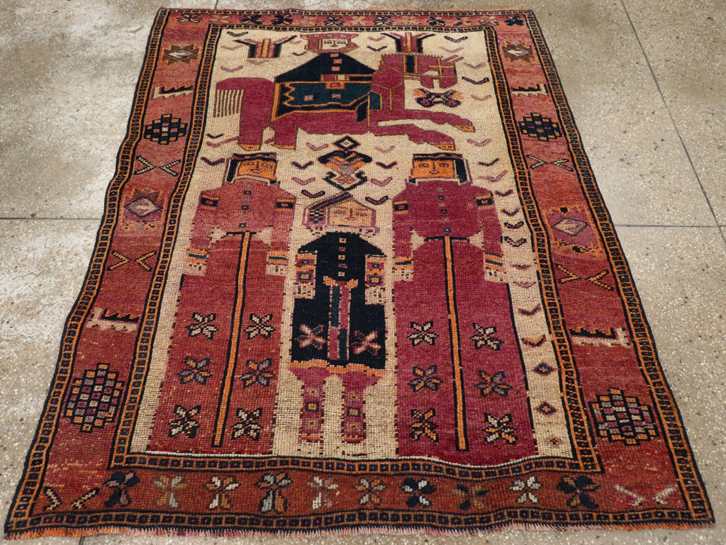 Vintage Persian Pictorial Bakhtiari Tribal Accent Rug, No.28366 - Gsblank
