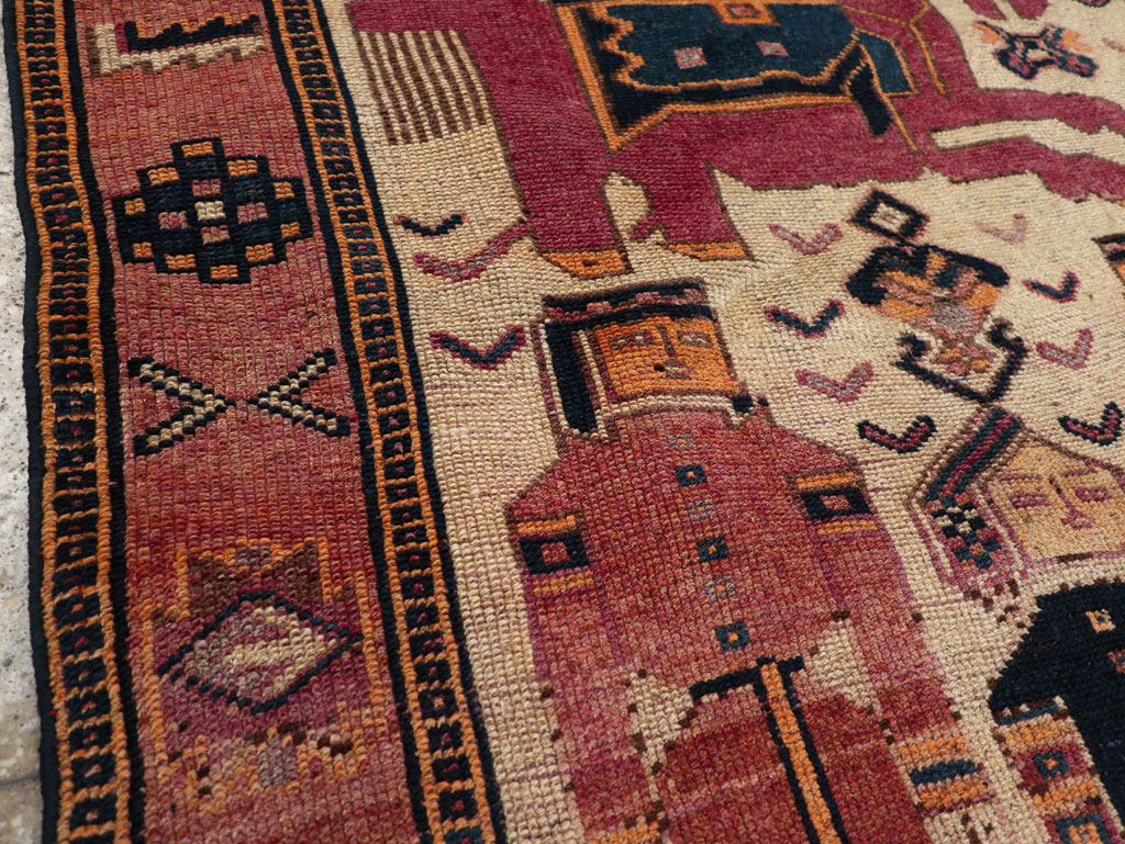 Vintage Persian Pictorial Bakhtiari Tribal Accent Rug, No.28366 - Gsblank
