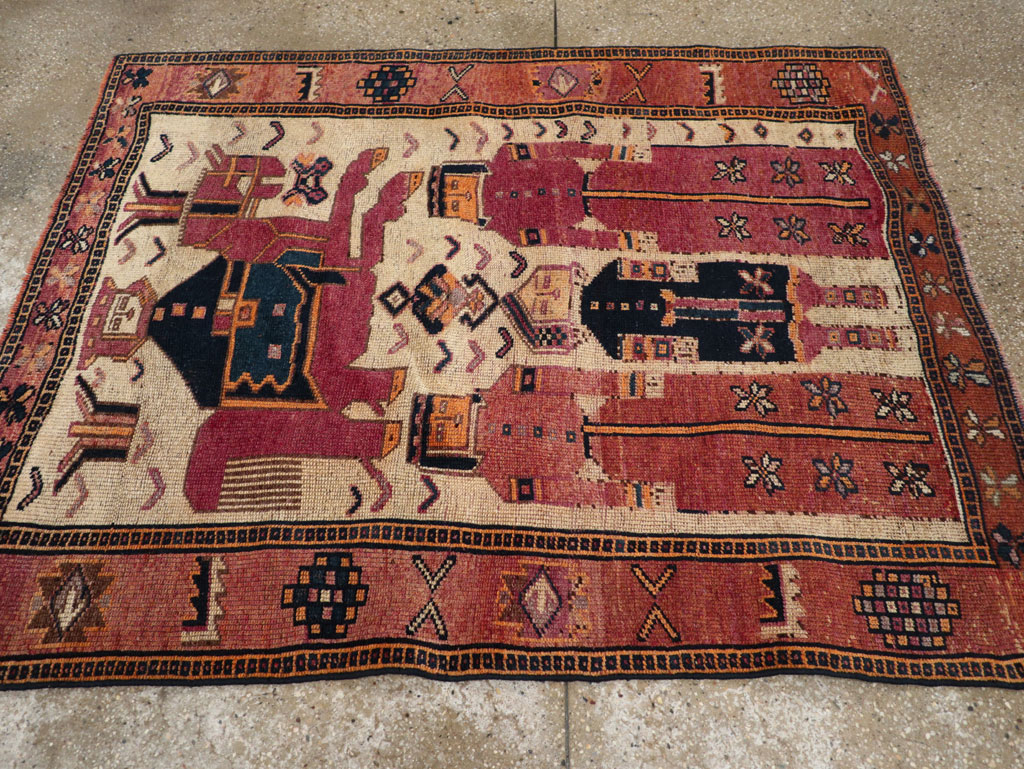 Vintage Persian Pictorial Bakhtiari Tribal Accent Rug, No.28366 - Gsblank