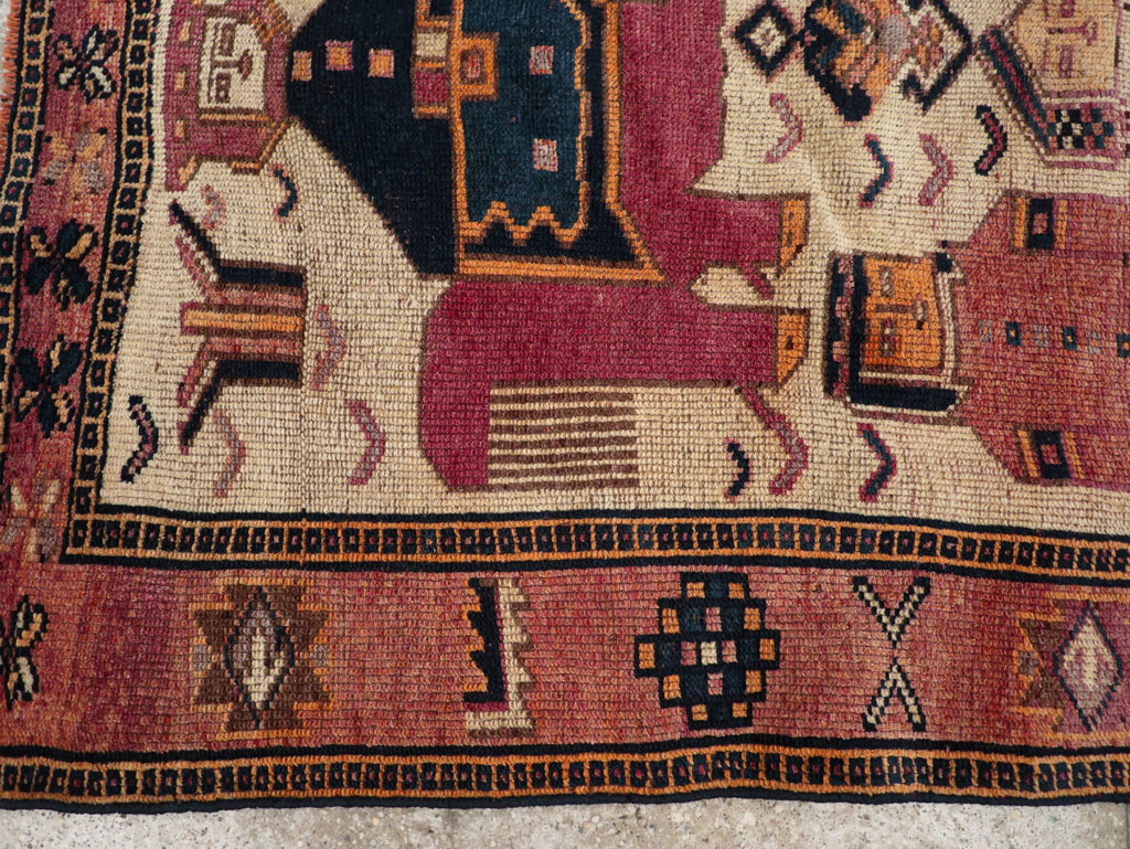 Vintage Persian Pictorial Bakhtiari Tribal Accent Rug, No.28366 - Gsblank