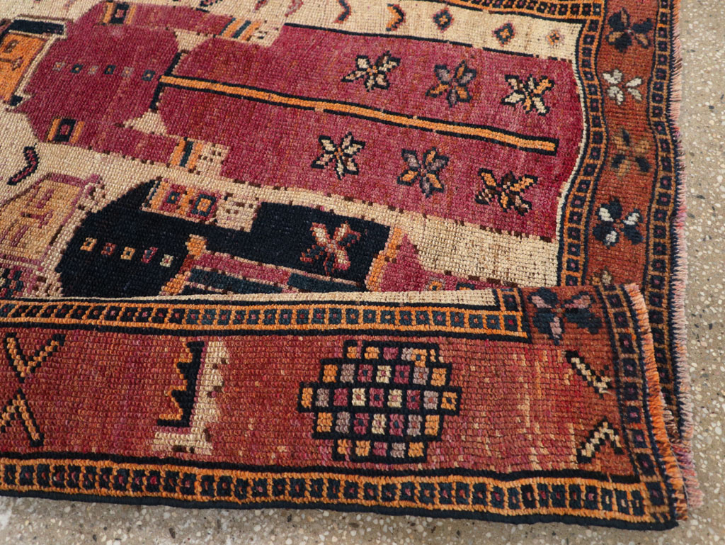 Vintage Persian Pictorial Bakhtiari Tribal Accent Rug, No.28366 - Gsblank