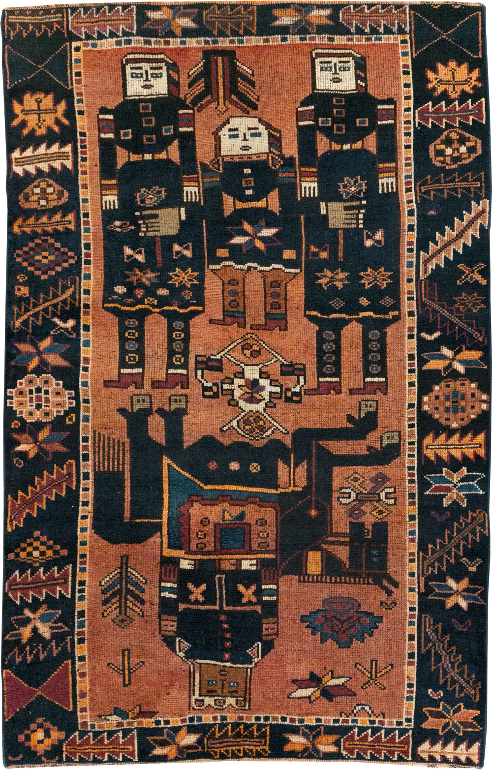 Vintage Persian Bakhtiari Pictorial Rug, No.28369 - Gsblank