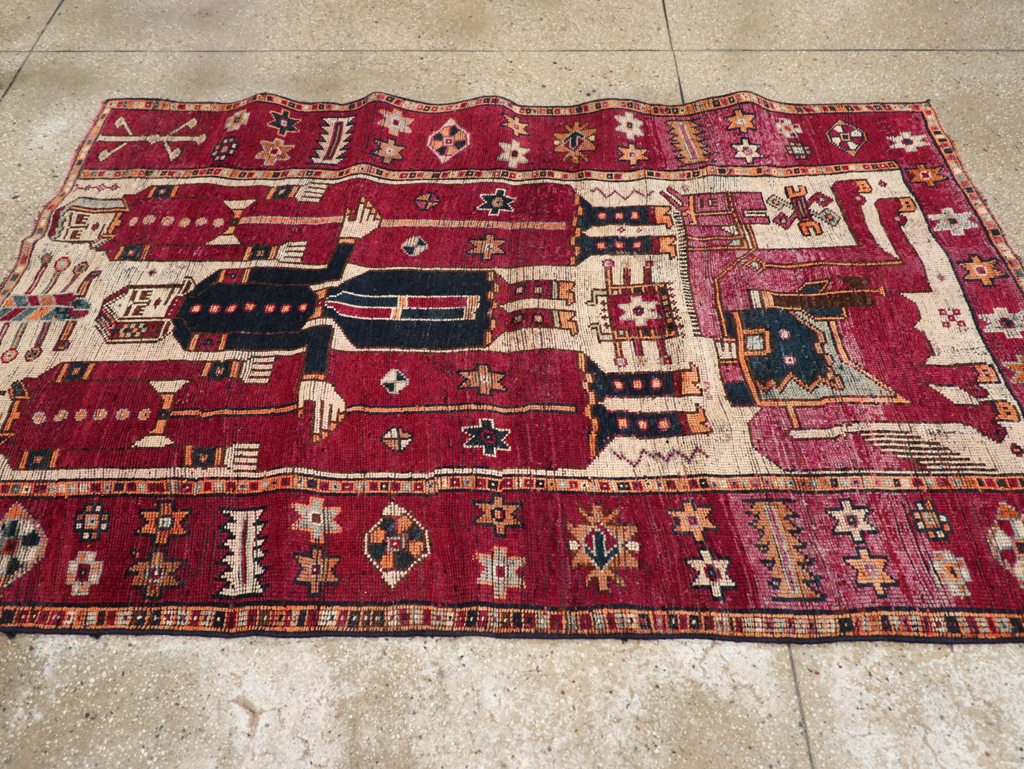 Vintage Persian Bakhtiari Pictorial Rug, No.28370 - Gsblank