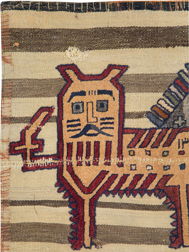 Vintage Persian Pictorial Souf Flatweave Kilim Throw Rug, No.28412 - Gsblank