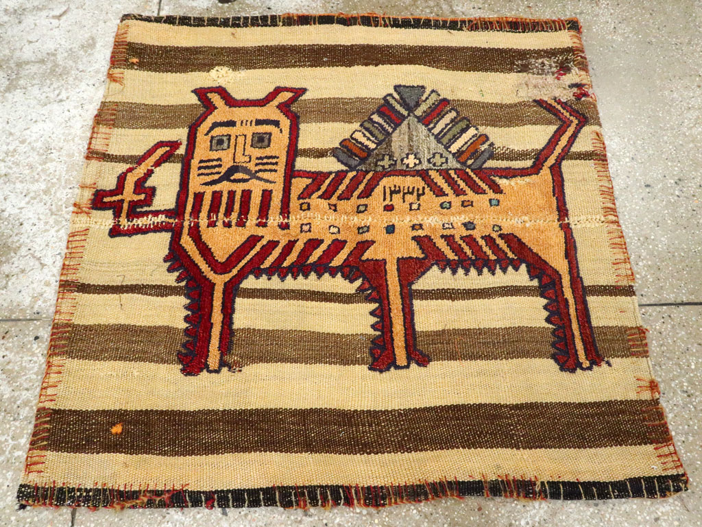Vintage Persian Pictorial Souf Flatweave Kilim Throw Rug, No.28412 - Gsblank