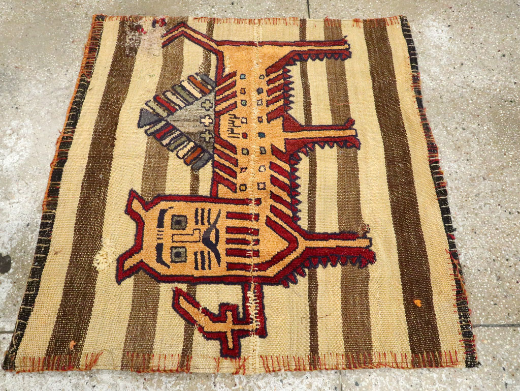 Vintage Persian Pictorial Souf Flatweave Kilim Throw Rug, No.28412 - Gsblank
