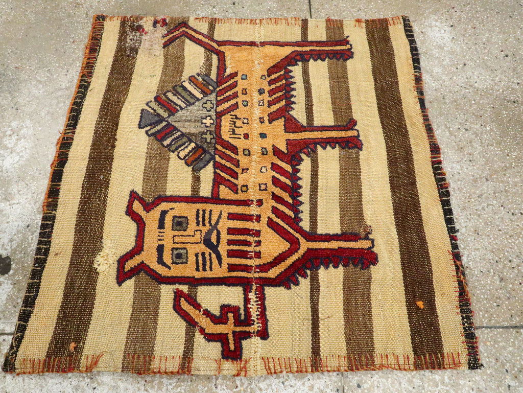 Vintage Persian Pictorial Souf Flatweave Kilim Throw Rug, No.28412 - Gsblank