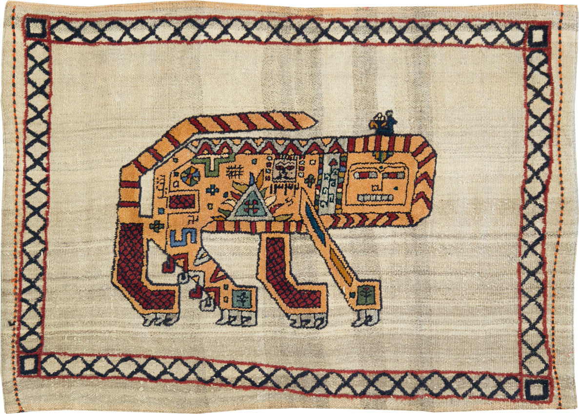 Vintage Persian Pictorial Souf Flatweave Kilim Throw Rug, No.28413 - Gsblank