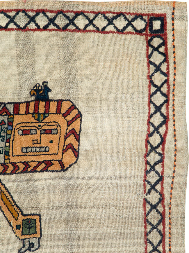 Vintage Persian Pictorial Souf Flatweave Kilim Throw Rug, No.28413 - Gsblank